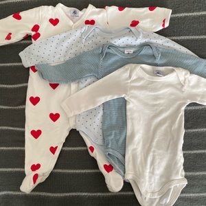 Lot of Petit Bateau 6m/67cm sleeper and long-sleeve onesies - 4 pieces